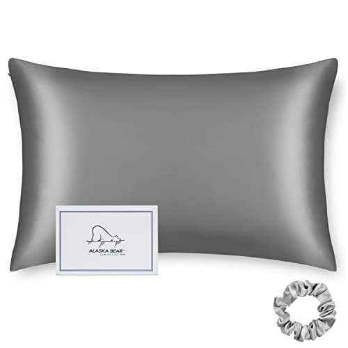 ALASKA BEAR Silk Pillowcase Envelope Closure, 22 Momme 100 Percent Long Overlap Sleeve Mulberry Silk Pillow Case Foldover Design, Machine Washable and NO Zipper, Queen (1, Iron Grey)