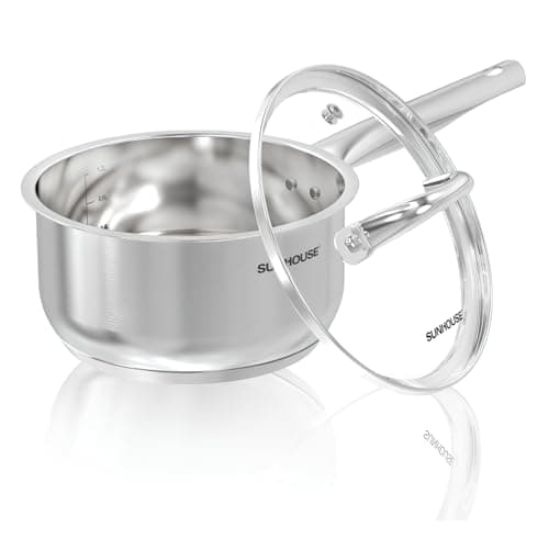 SUNHOUSE – 1.5 Quarts Stainless Steel Sauce Pan with Lid - PFOA-FREE, Stainless Steel Sauce Pan, Advanced Impact Bonding Induction Base, Stay-Cool Handle, Compatible with All Cooktops
