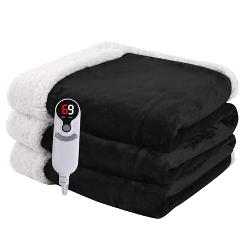 Heated Blanket Electric Blanket Full Size 72''x84'' with 9 Heating Levels, 1-10 Hour Auto Shut Off, Machine Washable, Flannel & Sherpa Soft Warming Blanket for Couch, Bed, Office - Black