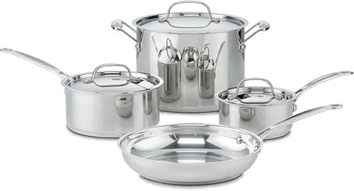 Cuisinart 7-Piece Stainless Steel Pots and Pans Set, Cookware Set Compatible with Induction, Electric, Gas Cooktops, Aluminum Core for Quick Even Heat, Cool Grip Handles, Dishwasher Safe, Oven Safe