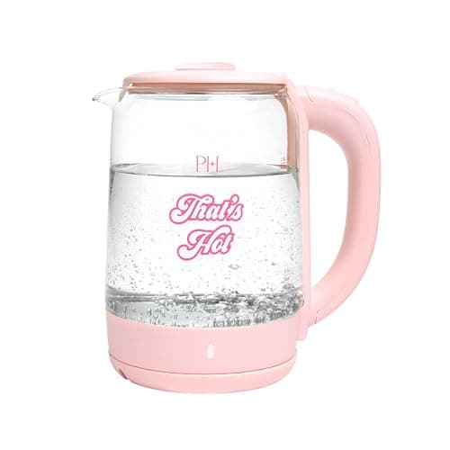 Paris Hilton Electric Kettle, Fast Boil with Auto Shut-Off, LED Indicator, 360° Base, Cord Storage, 1.8-Liter, Glass, Pink