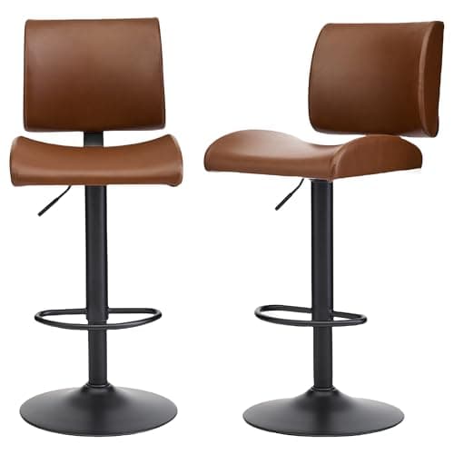 FIRAVOE Swivel Bar Stools Set of 2, Modern Adjustable Bar stools with Back, Brown Faux Leather Kitchen Counter Height Stools for Kitchen Island (Brown, 2PCS)
