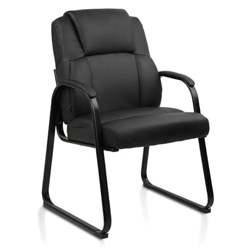 CLATINA Leather Guest Chair with Padded Arm Rest for Reception Meeting Conference and Waiting Room Side Office Home Black with Sled Base 1 Pack