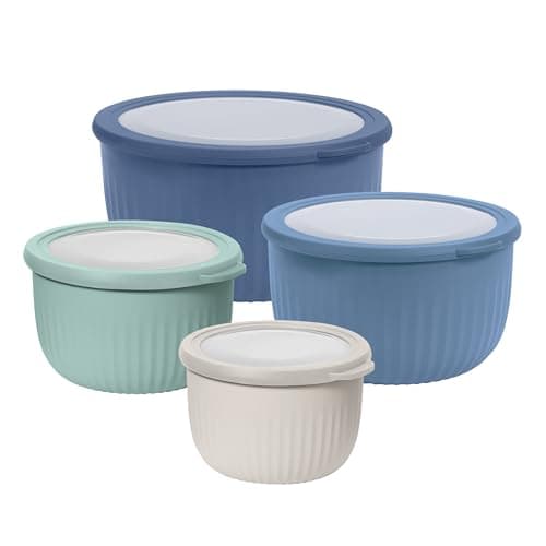 Oggi Set of 4 Prep, Store & Serve Plastic Bowls - w/See-Thru Lids- Dishwasher, Microwave & Freezer Safe, (0.7, 1.4, 2.6, 4 Quarts) - Multicolor