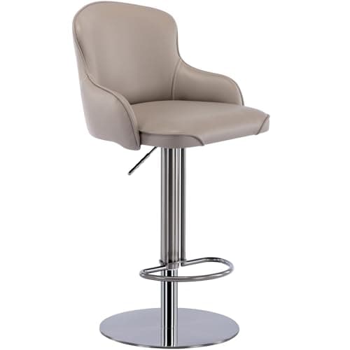 RAINMOOD Bar Stools,Adjustable Stainless Steel Swivel Barstools,Modern Faux Leather Upholstered Bar Chair with Back and Footrest, for Bar, Kitchen Counter, Dining Room