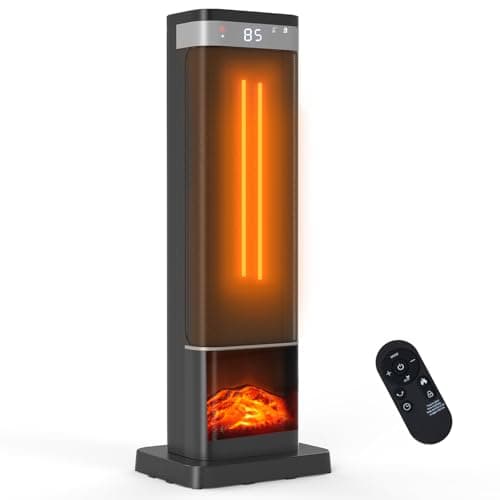 Sweetcrispy Space Heater for Indoor Use, 24Inch Portable Heater with Remote and Thermostat,3 Light Modes, 60°Oscillation, 12H Timer, Up to 99°F, Tip-over Protection,Black