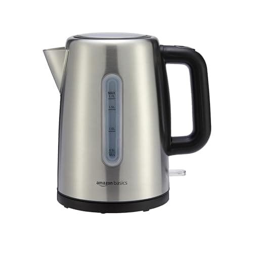 Amazon Basics Electric Stainless Steel Kettle for Tea and Coffee, BPA-Free, Fast Boiling, Auto Shut-Off, Boil-Dry Protection, 1.7 Liter, 1500W, Black and Silver