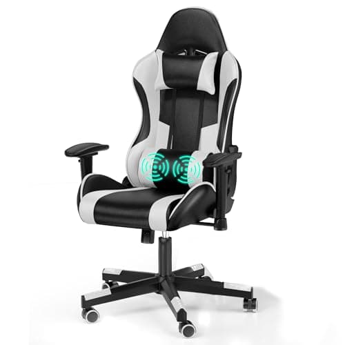 Gaming Chair, Office Chair High Back Computer Chair with Leg, Dual-Color Adjustable Leather Computer Chair, 360°Swivel Ergonomic Office Chair with Headrest and Lumbar Support for Gaming, Office