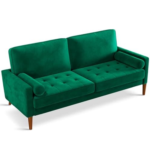 Vesgantti 68" Green Velvet Couch, Comfy Sofa Couch with Spring Cushions, Loveseat Sofa for Bedroom, Sturdy Wooden Small Couch for Small Spaces, Modern 3 Seater Sofa with Tufted Seat, Living Room Couch