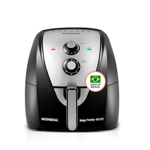 MONDIAL Air Fryer - 8.6 Quart Extra-Large Air Fryer, 2 Simple Dial Controls, 1800 Watts - Quick Heat Circulation Technology, Low Fat Cooking Less Calories - Removable Squared Basket - Black