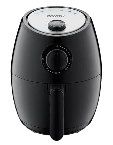Zenith AirMax Small, Compact Air Fryer Healthy Cooking, 2.1 Qt, Nonstick, User Friendly and Adjustable Temperature Control w/ 30 Minute Timer & Auto Shutoff, Dishwasher Safe Basket, Black (2L)