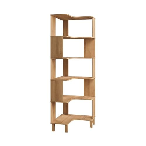 Prepac Nordik 6-Tier Natural Oak Modern Mid Century Corner Bookcase, 71.5" Extra Tall Corner Shelf with Storage, Multifunctional Freestanding Bookshelf for Home Office, Living Room, Bedroom