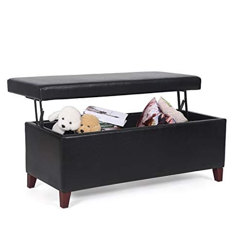 Adeco Storage Ottoman Bench for Living Room – End of Bed Storage Bench, Multi-Functional Ottoman with Storage for Bedroom or Entryway (Black Leather-Lift Top, 42" D x 19" W x 17" H)