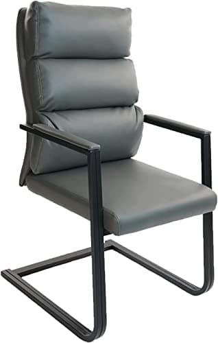 CLATINA 800lbs Big and Tall Office Chair Upholstered Leather Comfortable Reception Chairs with Sled Base and Bonded Padded Arm Rest for Conference Waiting Room Home Gray