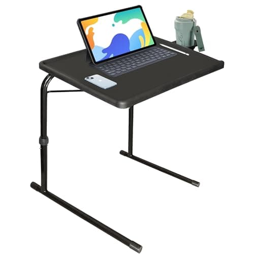 MISZP Adjustable TV Tray Foldable Table - TV Dinner Tray on Bed & Sofa, Comfortable Better Folding Table with Cup Holder, 6 Height & 3 Tilt Angle Adjustments (Black)