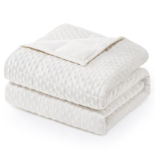 Wemore Minky Dot Weighted Blanket for Adults Twin Size 15 lbs, Soft Heavy Blanket for Stress Relief and Sleep Promotion, Breathable Blanket for All-Season with Glass Beads, White 48 x 72 inches