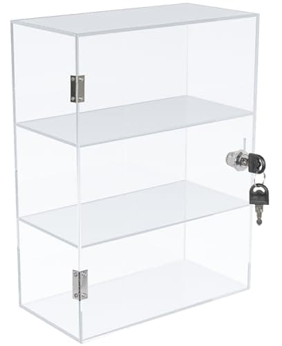 DuvinDD Acrylic Display Case with Lock, Countertop Locking Display Cabinet with Shelves and Door, Clear Acrylic Storage Cabinet Collectibles Showcase, Safe Organizer for Home Office 11.8x5.9x15.7inch