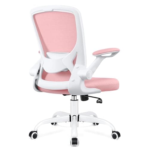 KERDOM Ergonomic Office Chair, Adjustable Padded Armrests, Breathable Mesh Back, 360 Degree Swivel, Pneumatic Seat Height Adjustment, Solid Rolling Casters, Pink