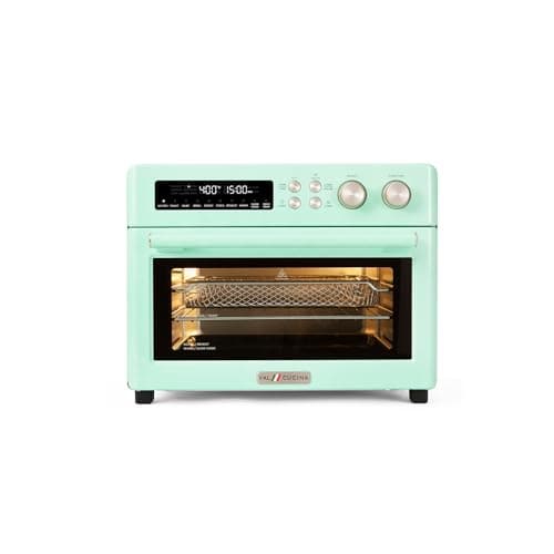 VAL CUCINA Retro Style Infrared Heating Air Fryer Toaster Oven, Extra Large Countertop Convection Oven 10-in-1 Combo, 6-Slice Toast, Enamel Baking Pan Easy Clean with Recipe Book, Green Color