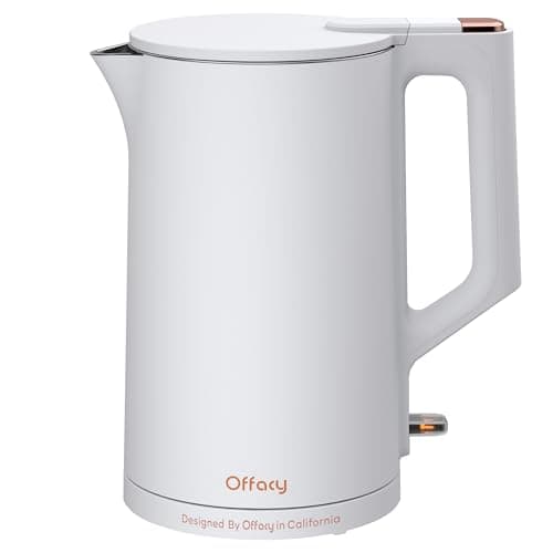 Electric Kettle, 304 Stainless Steel Interior, BPA-Free, Double Wall 1.5L Hot Water Boiler, 1500W Tea Kettle with Auto Shut-Off & Boil Dry Protection, Cordless Base & LED Indicator, White