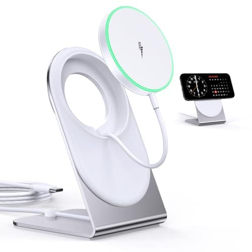 Magnetic Wireless Charger Stand Certified 15W Fast Mag-Safe Charger with Sleep-Friendly Indicator Light for iPhone 16/15/14/13/12 Series Convertible Magnet Wireless Charging Station/Pad for AirPods