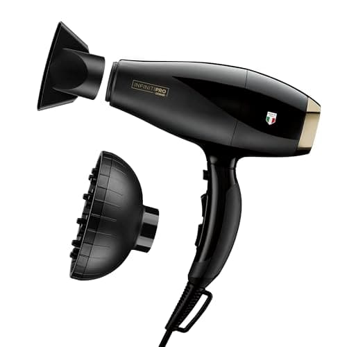 Infiniti PRO CONAIR ArteBella Hair Dryer, Italian Performance Blow Dryer with Diffuser and Concentrator Attachments, Luxurious Experience and Ultra-Fast Drying Power, 6 Heat/Speed Settings, Black