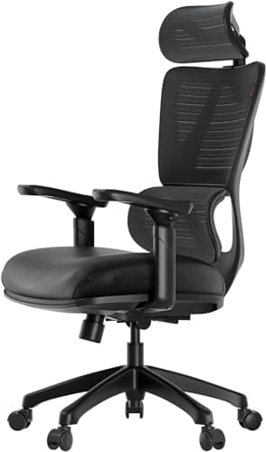 ProtoArc Ergonomic Office Chair for Home Office, High Back Desk Chair with Thick Spring Cushion, Adjustable Headrest, Armrests, Big and Tall Mesh Computer Chairs for Long Hours Sitting - Matte Black