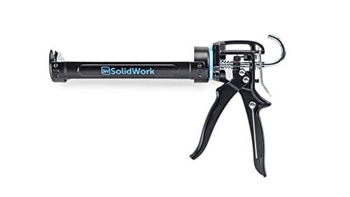 SolidWork Caulk Gun for Professional & Drip-Free Use with Ergonomic Steel Handle, up to 1/10 Gallon Cartridge, Adjustable 24:1 Thrust Ratio 1/10 Gallon Cartridge | Black Caulking Gun
