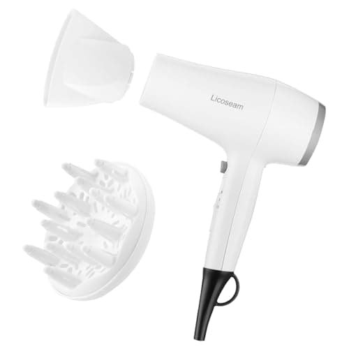 Licoseam Hair Dryer, 1875W Compact Hair Blow Dryer, with Diffuser and Concentrator, White