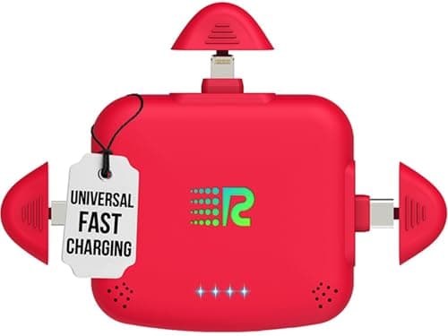 Rush Charge Universe 3 in 1 Portable Charger – 3300mah, 2.4A High-Speed Fast Charging Compatible with iPhone and Android Lightning, Type C, Micro-USB Charges 3 Devices at a Time Pre-Charged RC33 Red