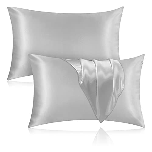 Veaken Silk Pillowcase for Hair and Skin, 2 Pack 100% Mulberry Silk Pillowcase 25 Momme, 600 Thread Count, Both Side Pure Silk Pillow Cover with Hidden Zipper (Gray, King 20''×36'')