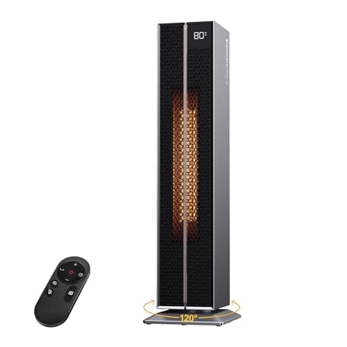 ComDomus Electric Heaters for Indoor Use, 32” Space Heater Large Room with Remote, 120° Oscillation, 5 Heat Levels, 3 Modes, Multiple Safety Protections, 1500W Ceramic Tower Heater for Bedroom, Silver