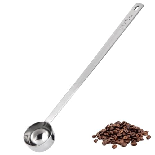 U-Taste Coffee Scoop 1 Tablespoon: 18/8 Stainless Steel Measuring Scooper for Ground Coffee, Bean, Powder, Espresso, 8.5in Extra Long Handle Metal Meaure Spoon for Canister, Jar (1Tbsp/15ml, Silver)