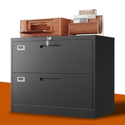 BYNSOE 2 Drawer Lateral File Cabinet Metal Filing Cabinet with Lock Office Home Steel Lateral File Cabinet for A4 Legal/Letter Size Lockable Wide Metal Cabinet,Assembly Required(2 Drawer, Black)