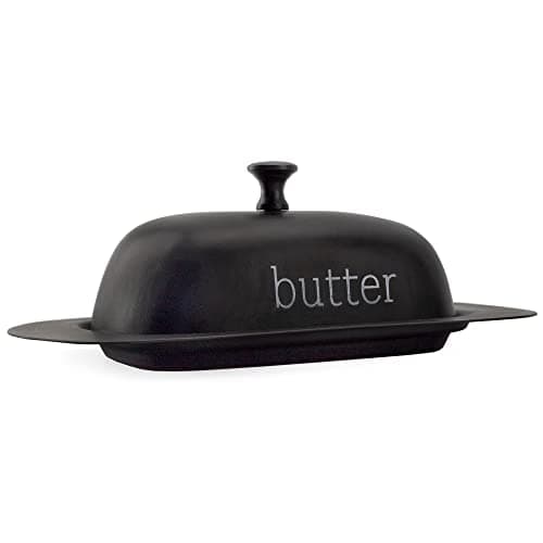 AuldHome Design Enamelware Black Butter Dish, Modern Farmhouse Style Enamelware Butter Server w/Cover