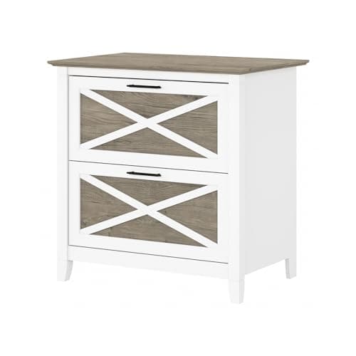 Bush Home Key West 2 Drawer Lateral File Cabinet in Pure White and Shiplap Gray, Document Storage for Home Office, Accent Chest with Drawers