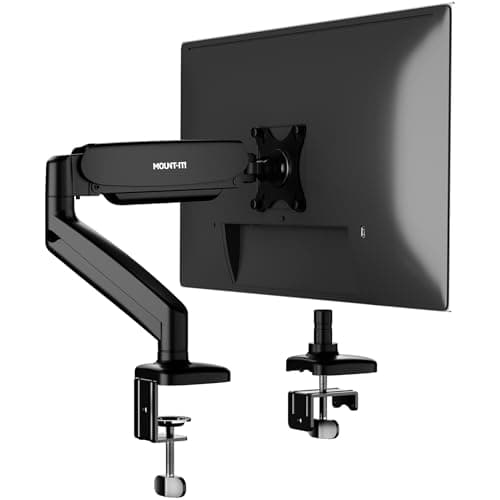 Mount-It! Monitor Arm – Single Monitor Desk Mount, Articulating Gas Spring Arm, Fully Adjustable 13"-32" Screens, VESA 75x75 100x100, Clamp & Grommet Base, Holds 17.6 lbs