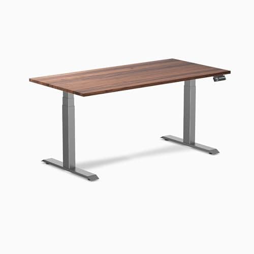 Desky Dual Hardwood Sit Stand Desk - 60x30 Adjustable Standing Desk - Ergonomic Sit & Stand Up Desk - Electric Standing Desk - Adjustable Height Sit Stand Desk - Walnut Real Wood Desk