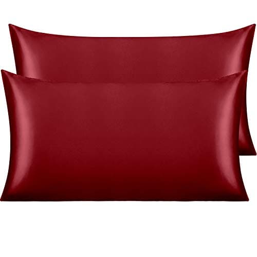 NTBAY 2 Pack Satin King Pillowcases for Hair and Skin, Luxurious and Silky Pillow Cases with Envelope Closure, 20x40 Inches, Wine Red