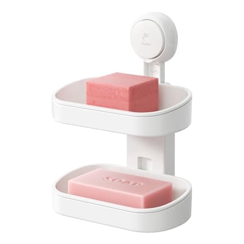 TAILI Soap Holder Soap Dish for Shower, Suction Cup Soap Holder for Shower Wall, Bathroom Accessories, Removable Strong Hold Soap Saver, Drill Free Double Soap Dish, White 2 Layer