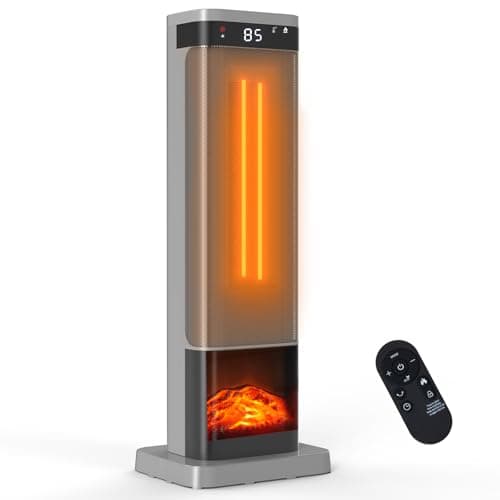 Sweetcrispy Space Heater for Indoor Use, 24Inch Portable Heater with Remote and Thermostat,3 Light Modes, 60°Oscillation, 12H Timer, Up to 99°F, Tip-over Protection,Sliver