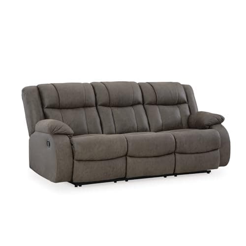 Signature Design by Ashley First Base Contemporary Faux Leather Manual Reclining Sofa, Gray