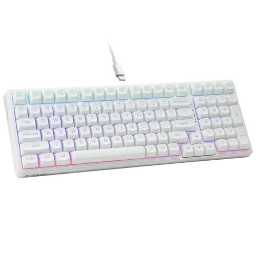 HUO JI E-Yooso Creamy Mechanical Keyboard Wired, Hot Swappable, Pre-lubed Linear Switches, Gasket Structure with Sound Dampening Foam, RGB Backlit, 99 Keys Custom Gaming Keyboard for PC/Mac,White