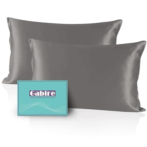 Gabire Mulberry Silk Pillow Cases Set of 2, Both Sides Real Silk Pillowcase for Hair and Skin Prevent Acne Pillowcase Organic Silk Pillow case 2 Pack with Hidden Zipper, Grey, Standard (20"×26")