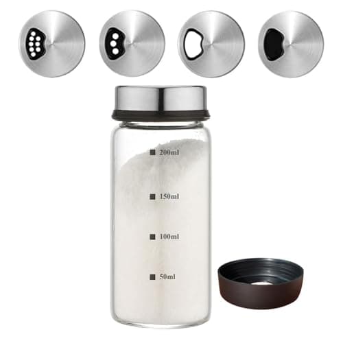 Verdental 7 oz Salt Pepper Shakers with Adjustable Outlet Holes Clear Glass Shaker Bottles Spice Seasoning Cans for Kitchen Decor and Home Restaurant BBQ Camping Farmhouse Kitchen Accessories (200ml)