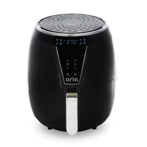 Aria Air Fryer, Non-Stick Ceramic Build, Dishwasher Safe Ceramic Non Toxic Large Sized Airfryer Basket, Touchscreen Display & Auto Shutoff, BPA & Teflon Free with Cookbook (5 Qt Classisc)