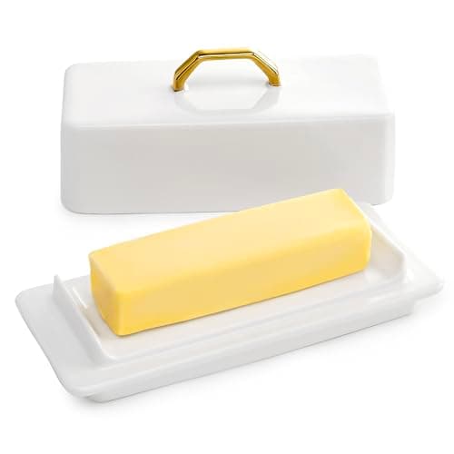 Sweese Butter Dish with Lid for Countertop - Butter Container - Butter Saver, 4oz Beautiful Small Butter Tray for East West Coast Butter, Fridge, Dishwasher Safe-White