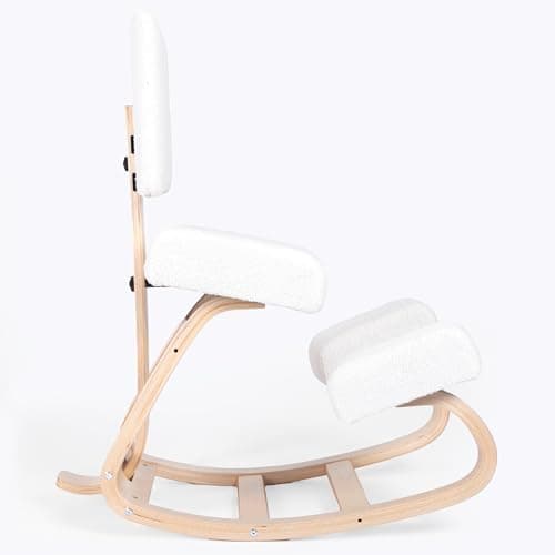 Sleekform East Austin Ergonomic Kneeling Chair with Back Support - Boucle and Wood Ergo Stool for Desk - Best Ergonomic Kneeling Office Chair for Posture and Leg Circulation