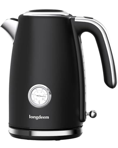 LONGDEEM Electric Kettle Quick Heating, Hot Tea Water Boiler with Thermometer 1.7L Stainless Steel Cordless LED Indicator 1500W, Auto Shut-Off & Boil Dry Protection, Easy to Clean, Black