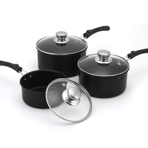 EABOSON Nonstick Saucepan with Lid, 1QT & 1.5QT & 2QT Small Milk Pots Set with Healthy Teflon Coating, Multipurpose Induction Compatible Cooking Pans Kitchen Cookware Set